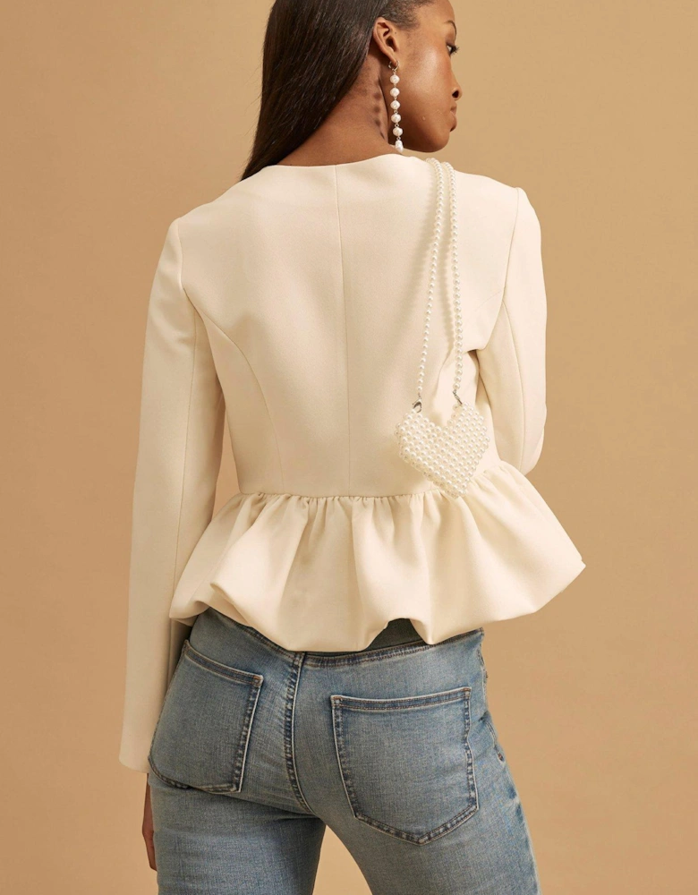 Peplum Button Front Jacket - White