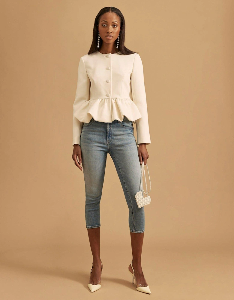 Peplum Button Front Jacket - White