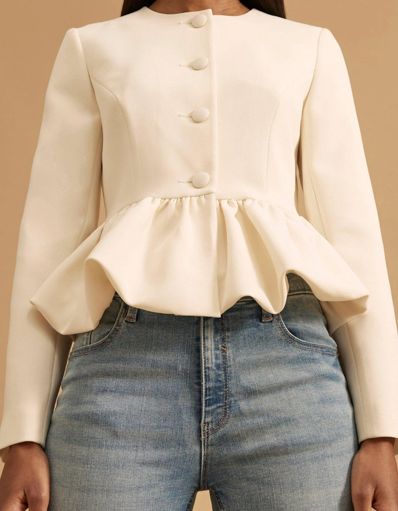 Peplum Button Front Jacket - White