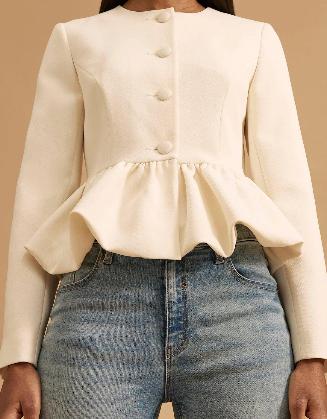 Peplum Button Front Jacket - White