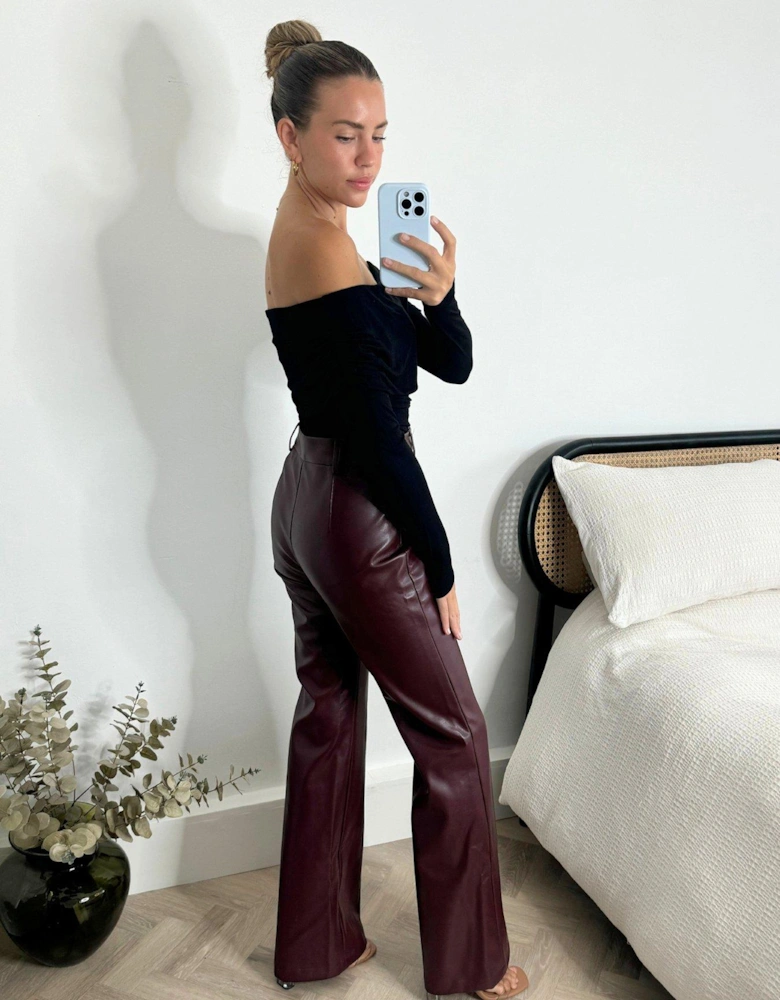 Pu Wide Leg Trouser - Red