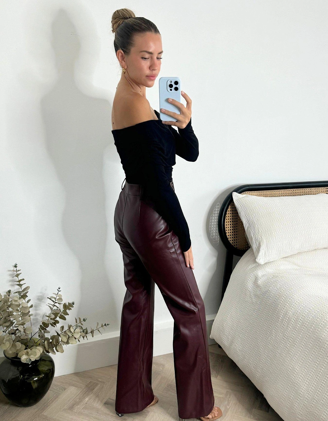 Pu Wide Leg Trouser - Red