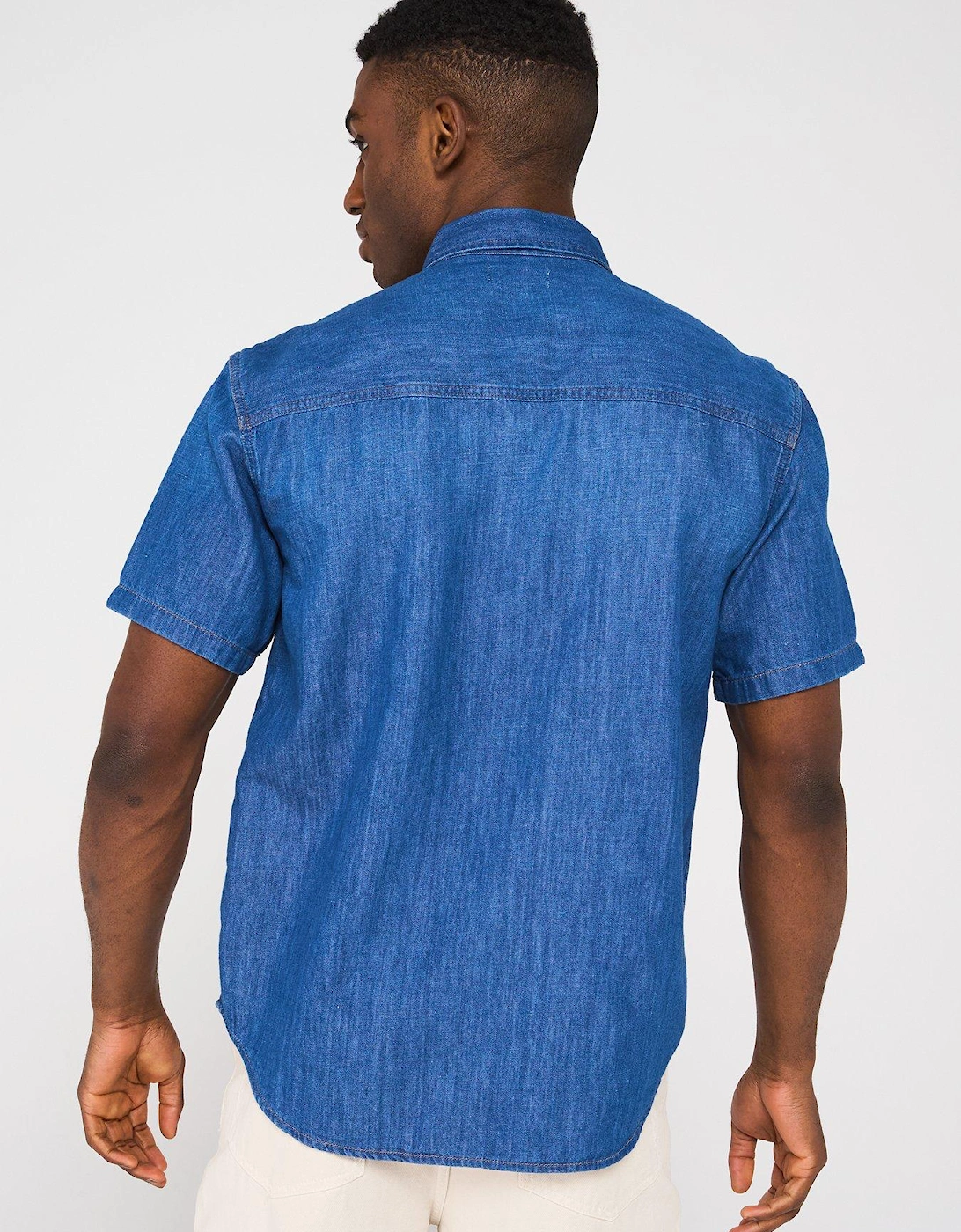 Regular Short Sleeve Denim Shirt - Blue