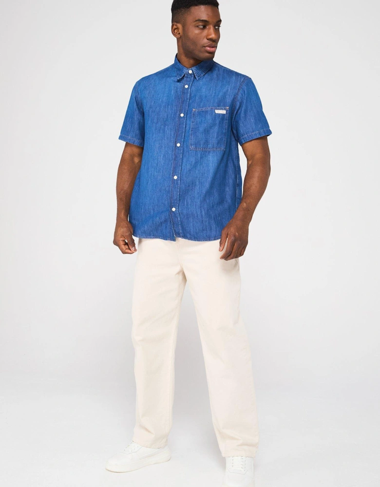 Regular Short Sleeve Denim Shirt - Blue