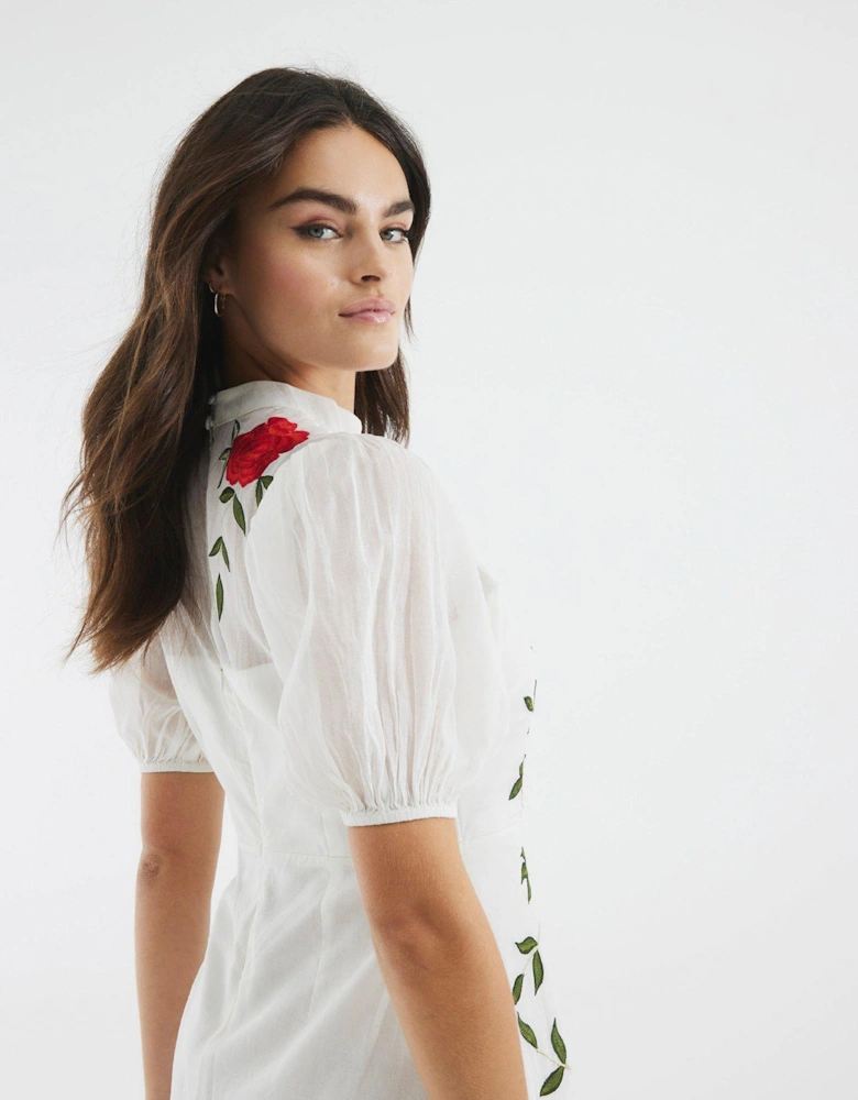 Floral Applique Mini Dress - White