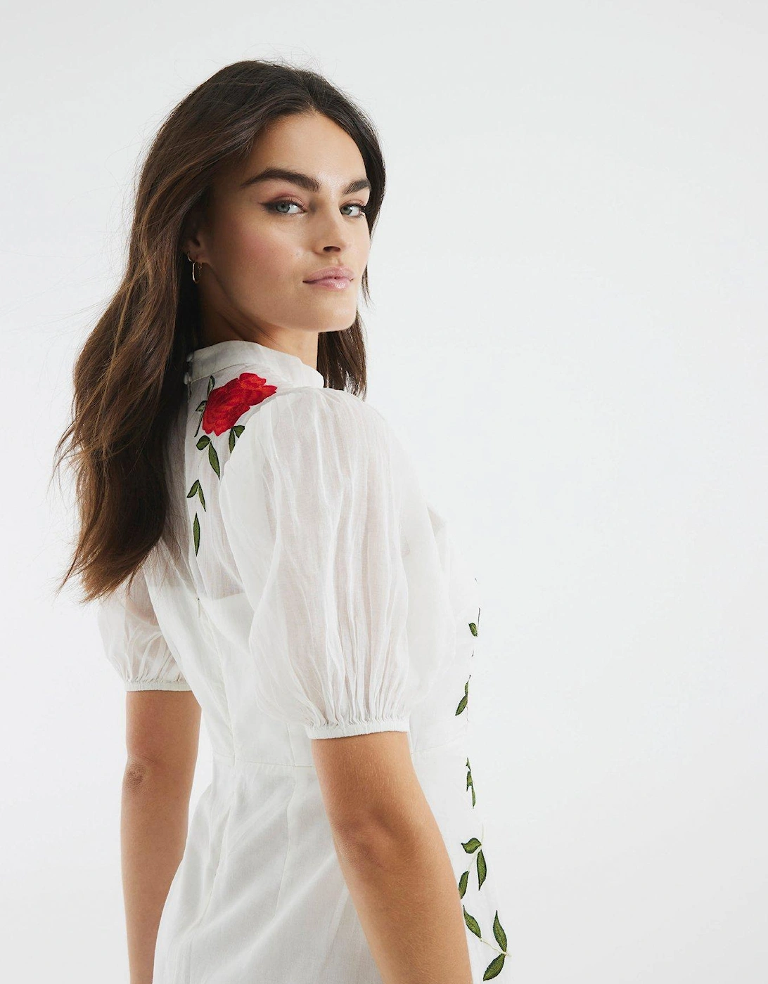 Floral Applique Mini Dress - White