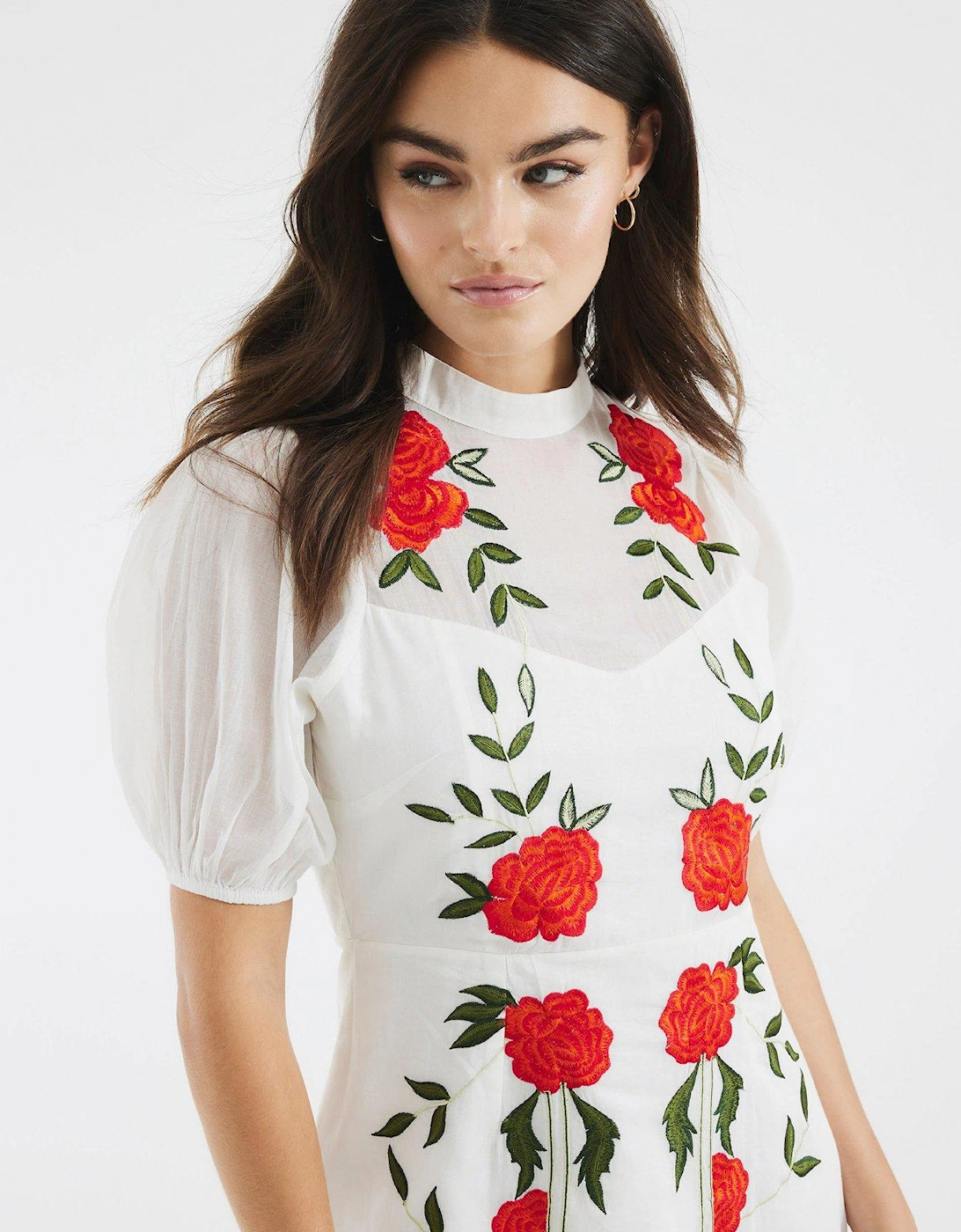 Floral Applique Mini Dress - White