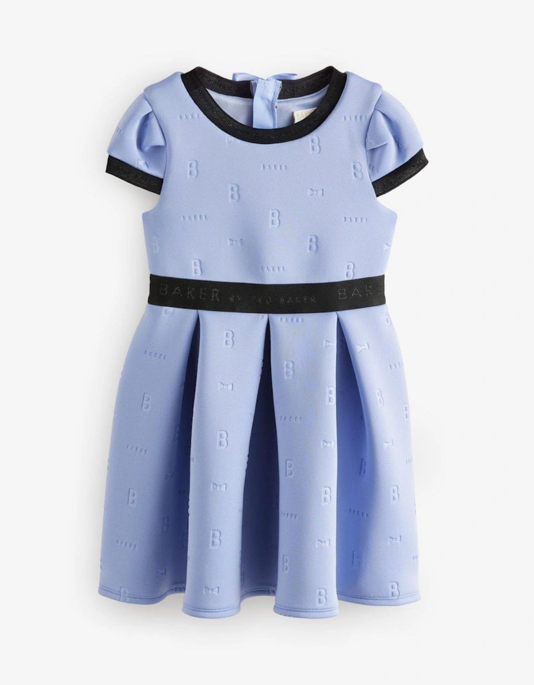 Girls Embossed Logo Dress - Blue