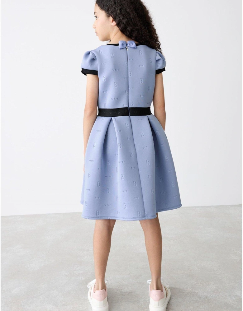 Girls Embossed Logo Dress - Blue