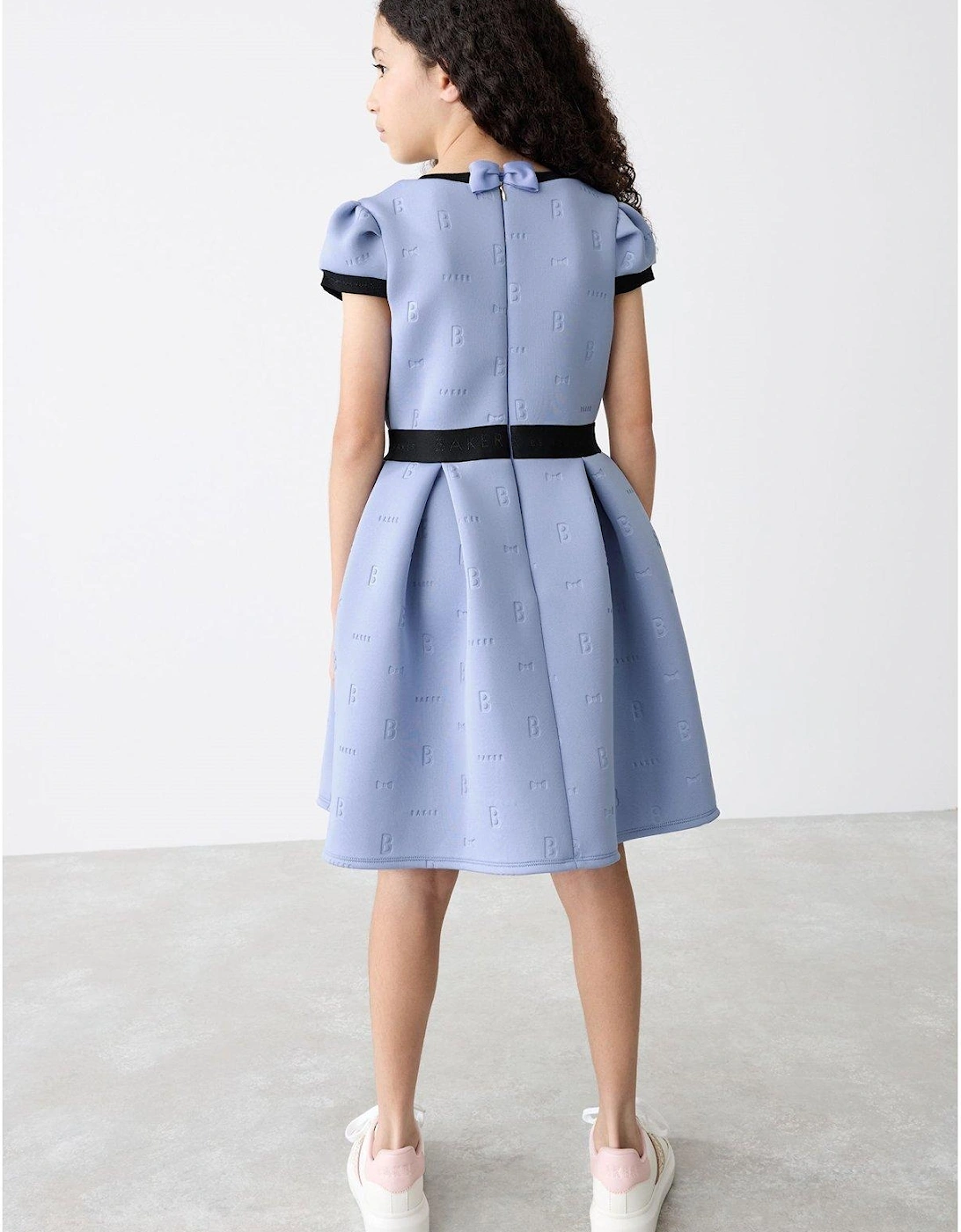 Girls Embossed Logo Dress - Blue