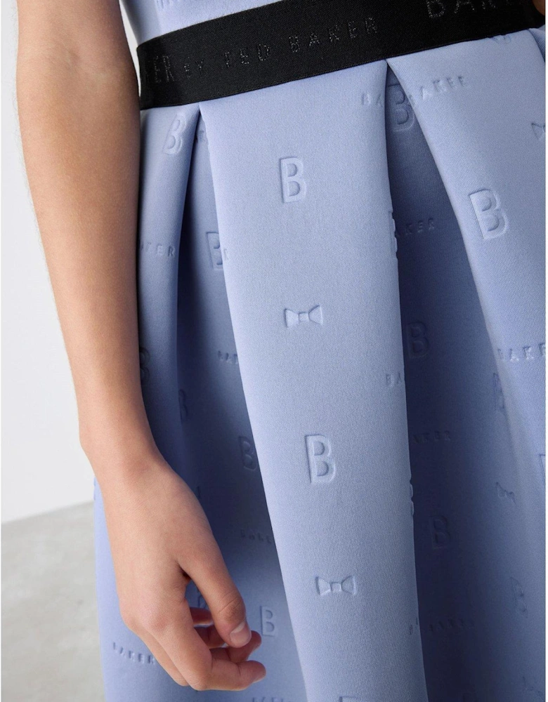 Girls Embossed Logo Dress - Blue