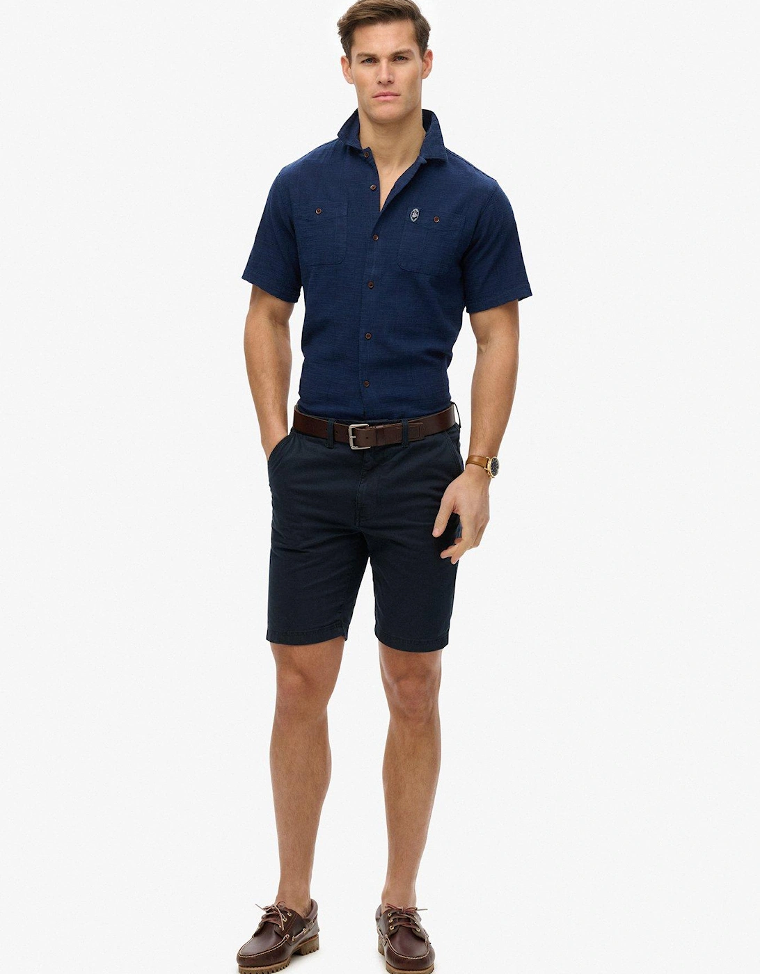 Merchant Short Sleeve Textured Shirt - Navy