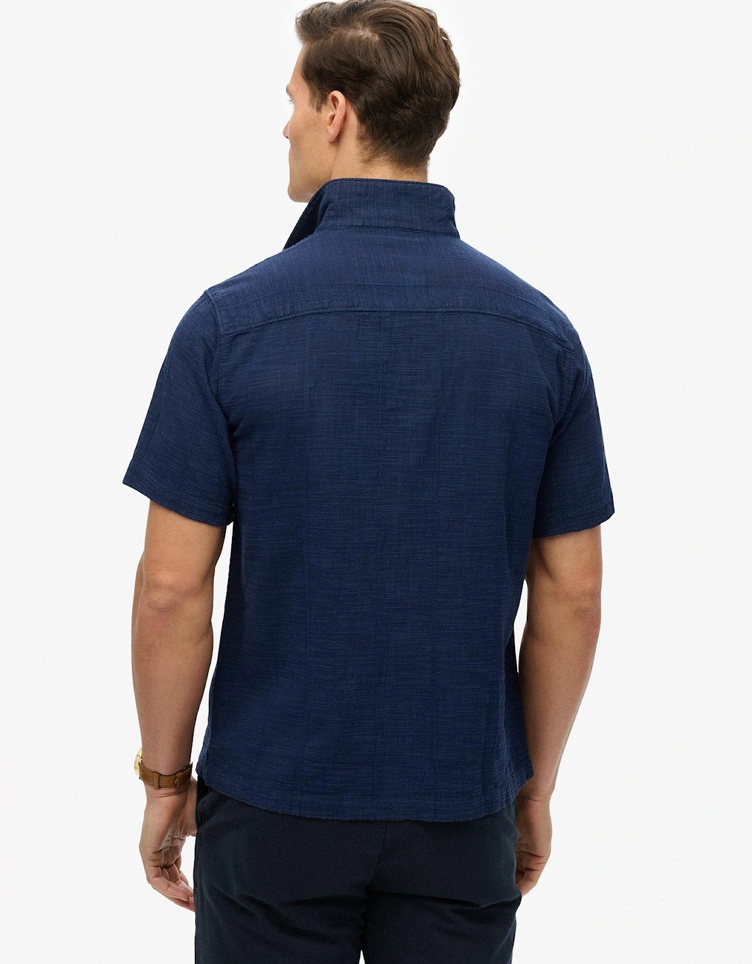 Merchant Short Sleeve Textured Shirt - Navy