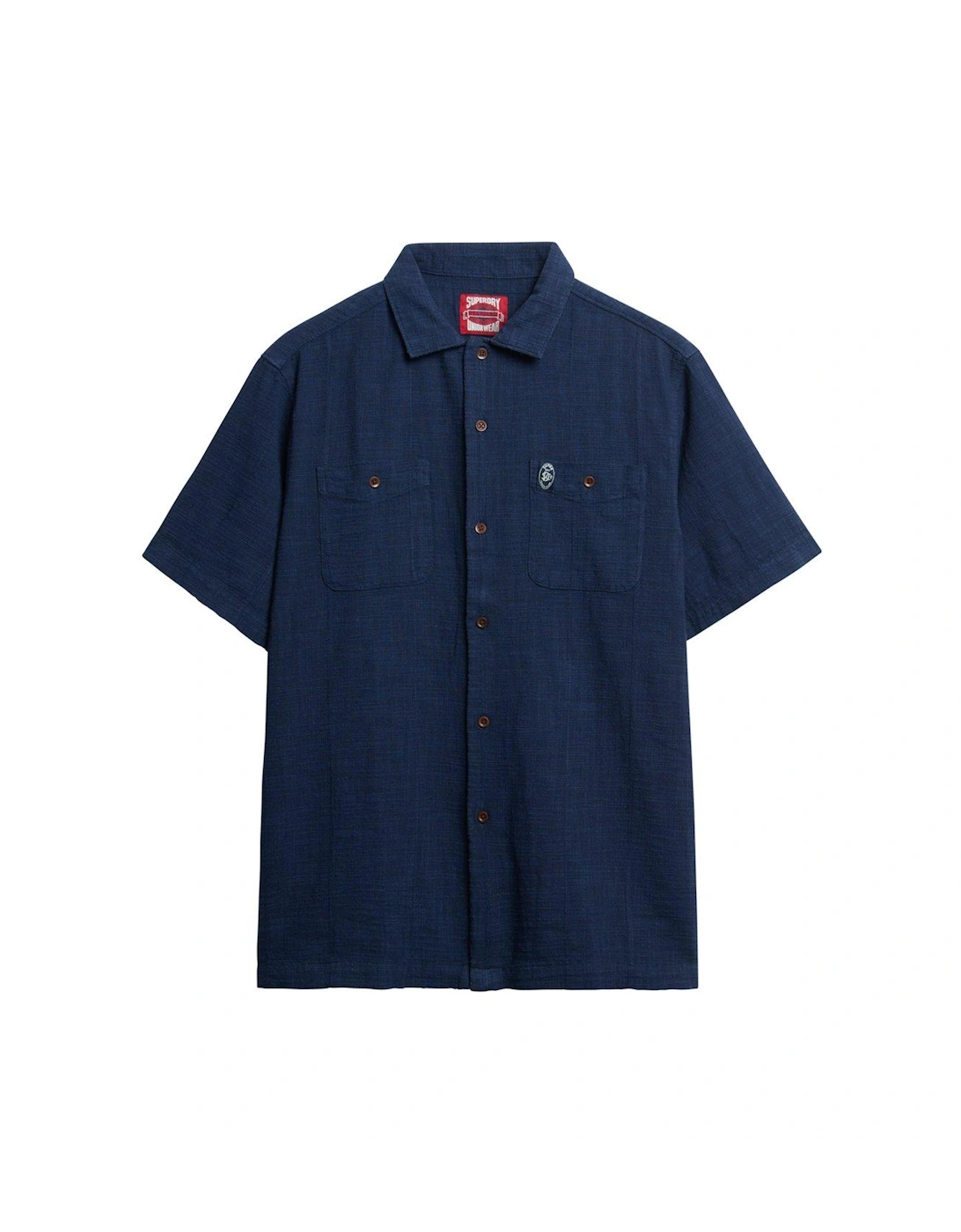 Merchant Short Sleeve Textured Shirt - Navy