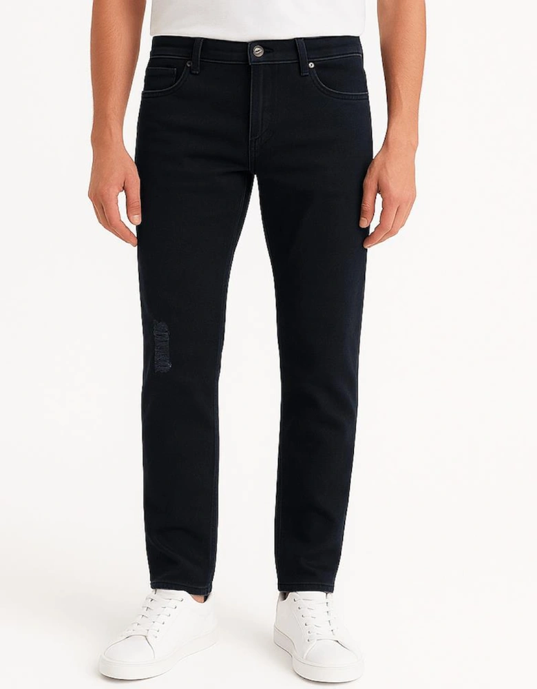 J45 Slim Fit 5 Pocket Silver Logo Distressed Patch Jeans Black