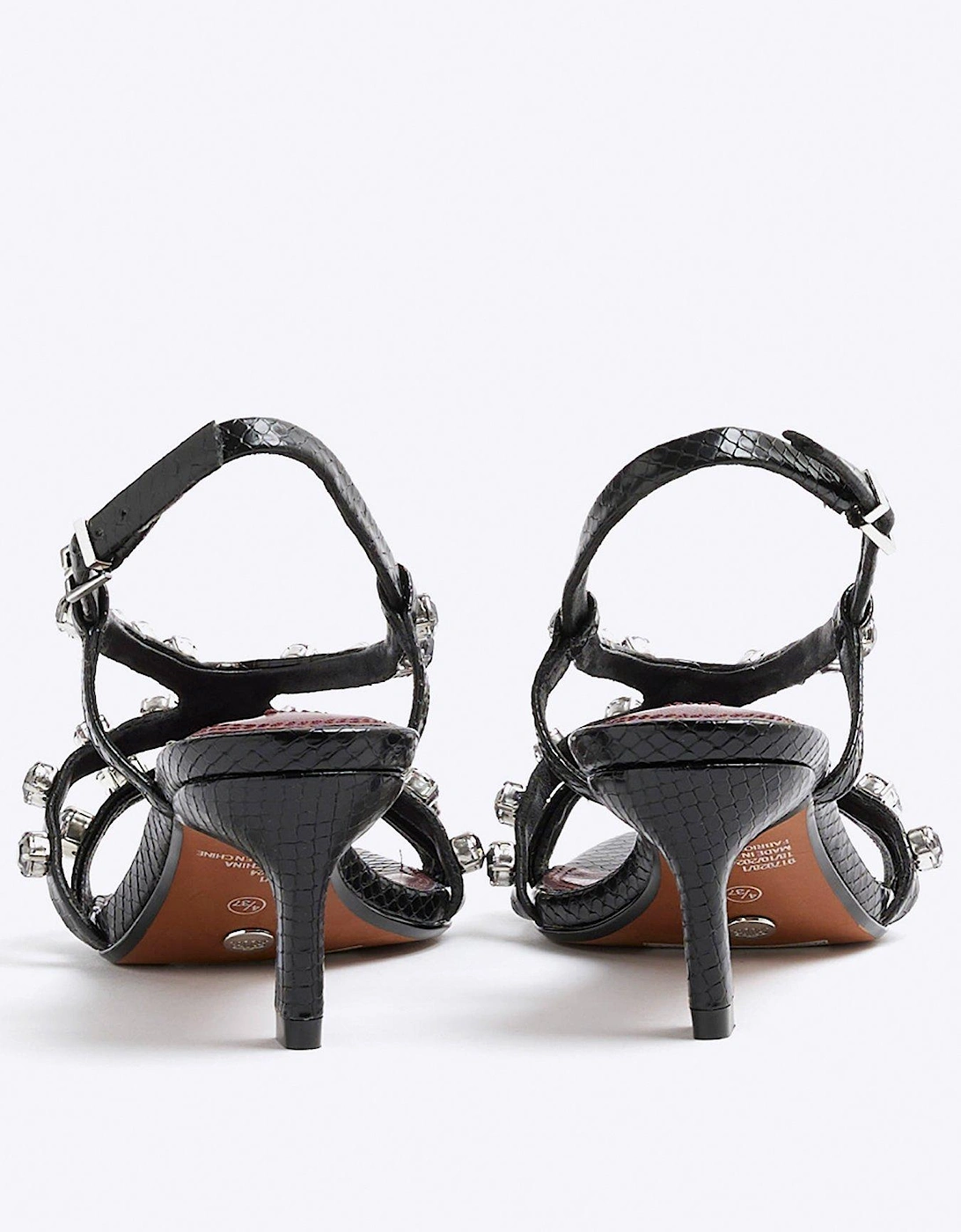 Gem Stone Heeled Sandals - Black