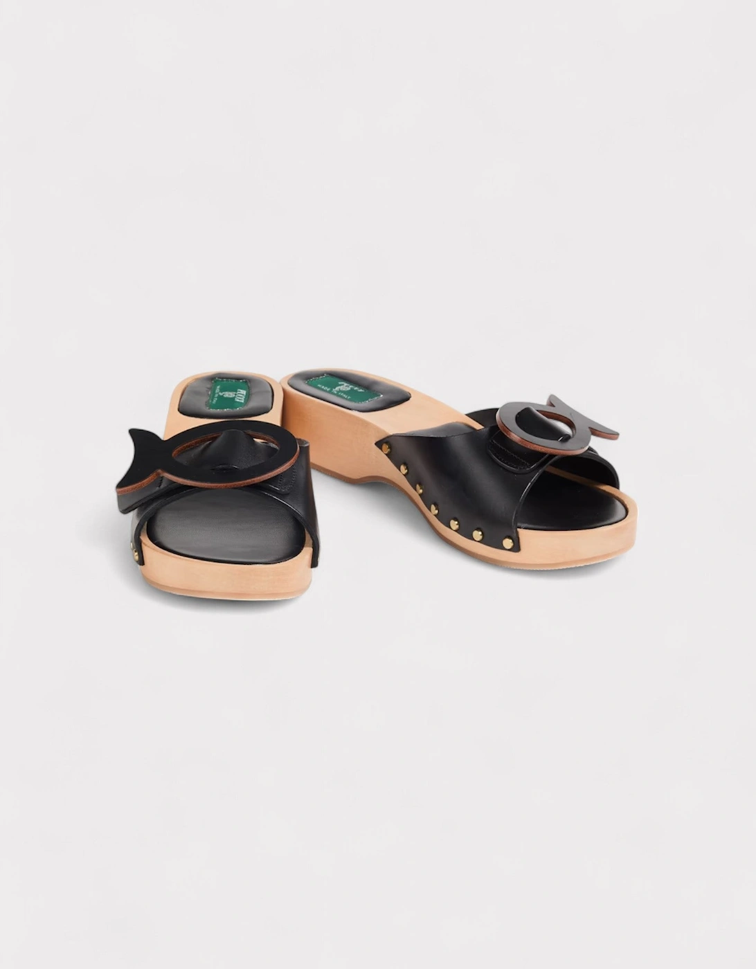 Appliquéd Leather Clog Sandals Black