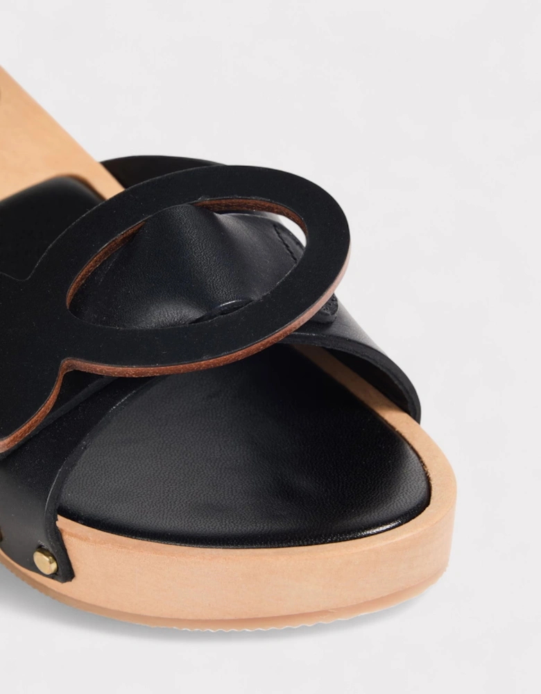 Appliquéd Leather Clog Sandals Black