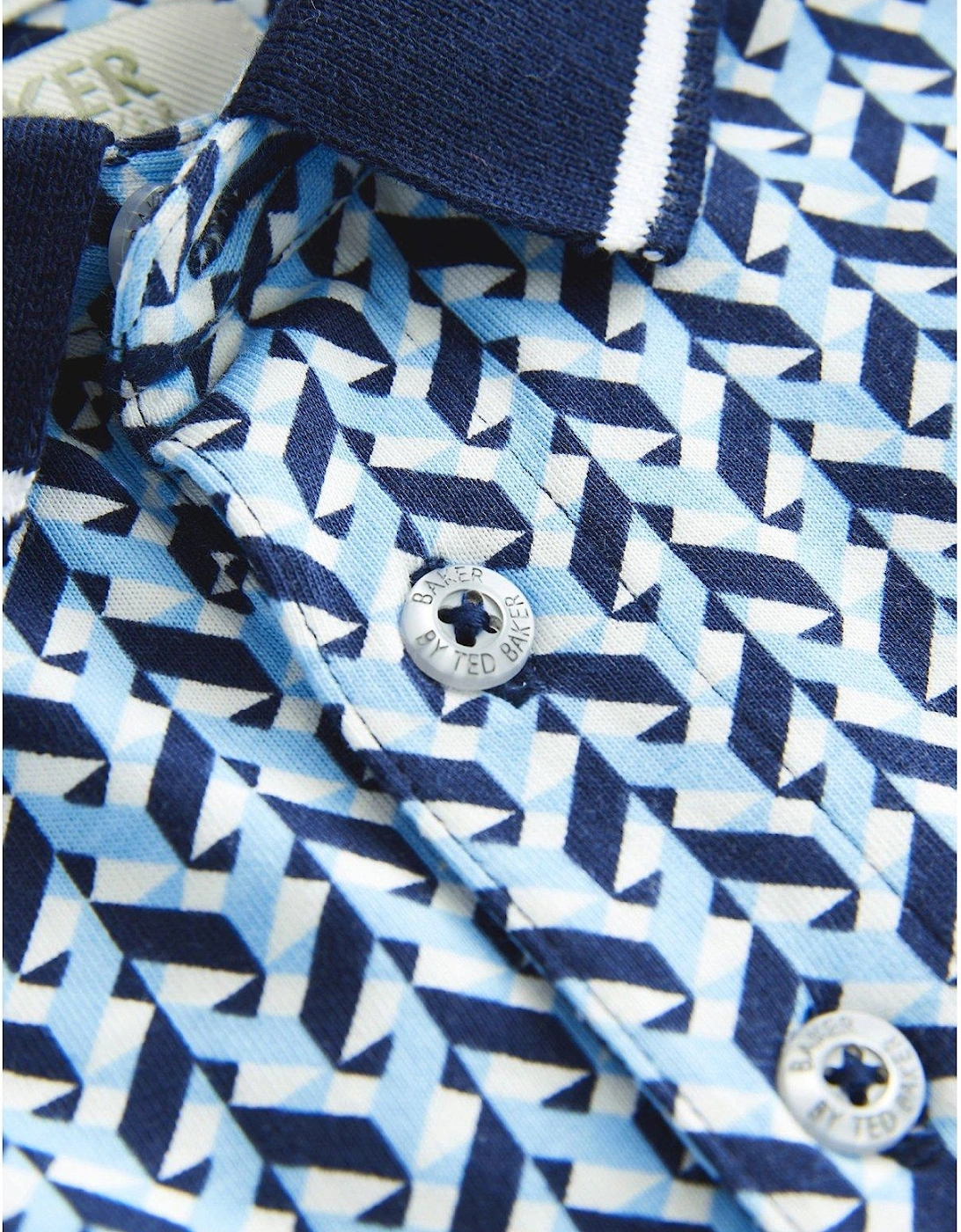 Geometric Print Polo Shirt - Navy