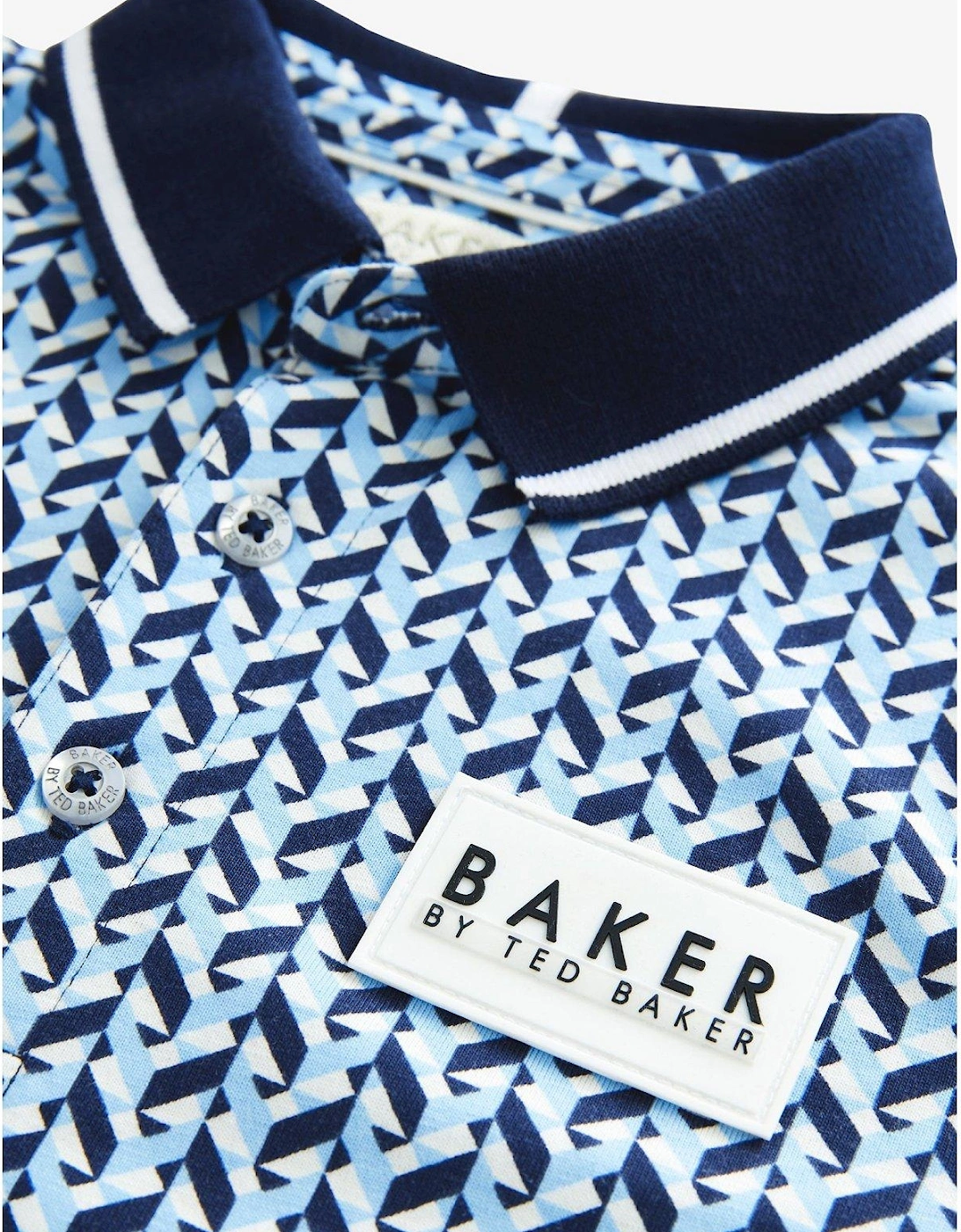 Geometric Print Polo Shirt - Navy