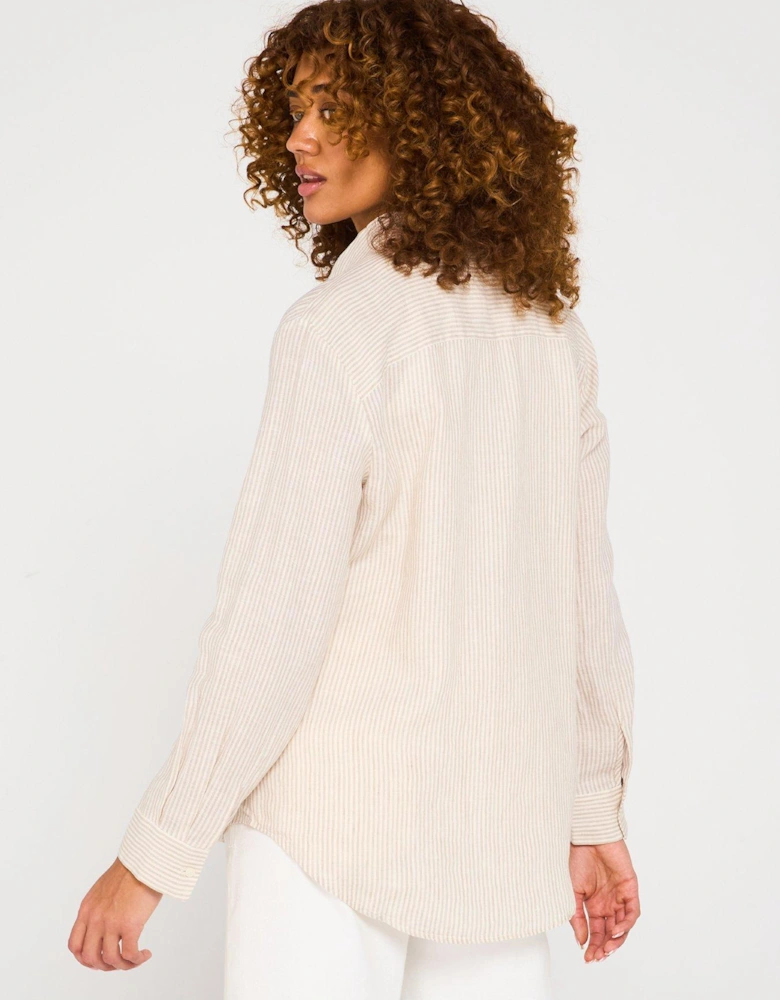 Relaxed Fit Linen Shirt - Beige/Cream