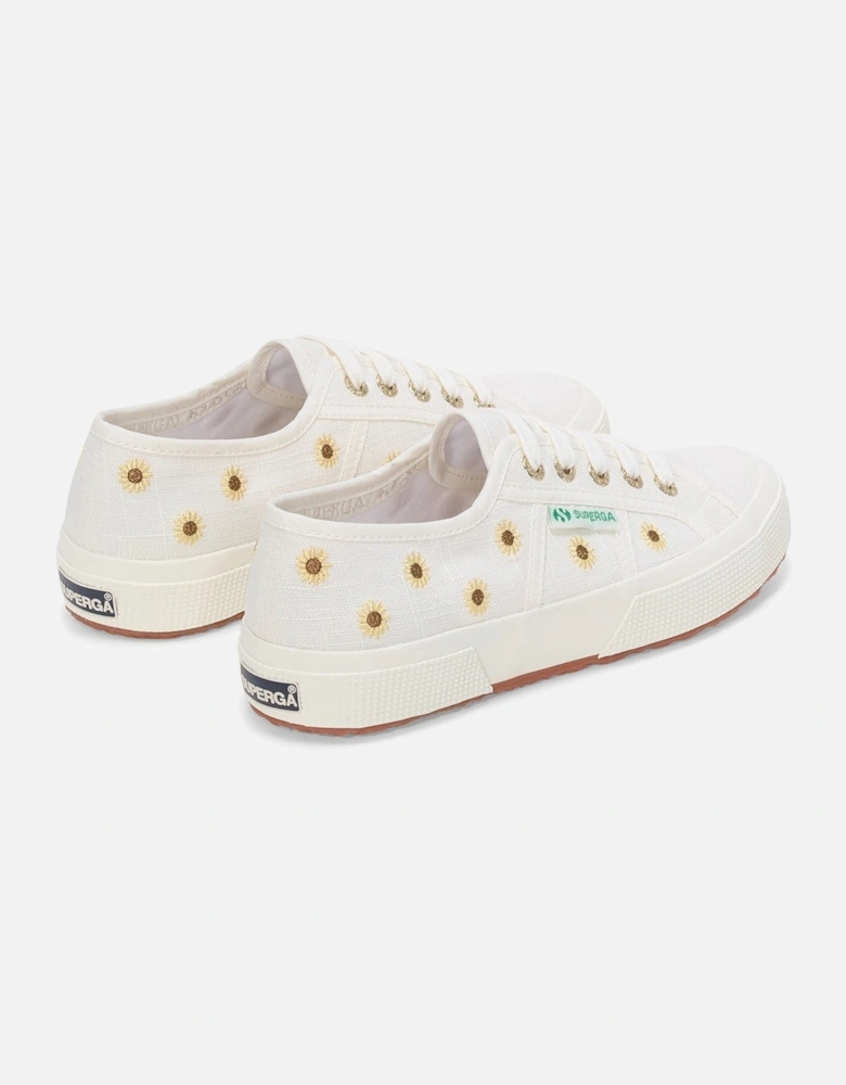 Embroidery Linen Sunflower Linen Women's White Trainers