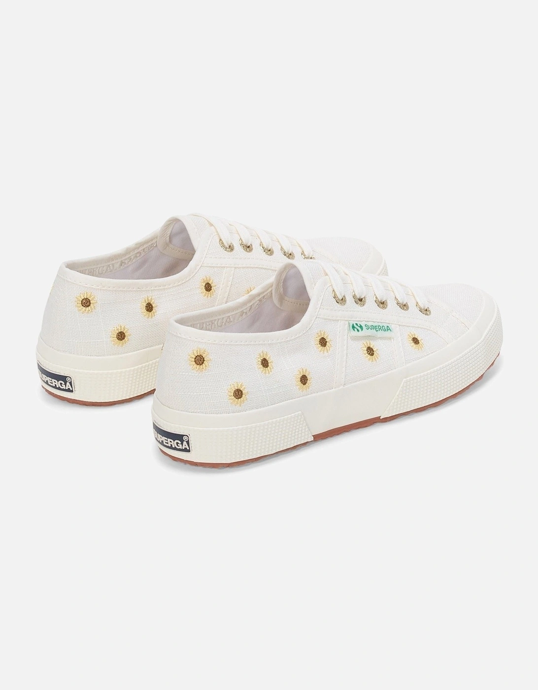 Embroidery Linen Sunflower Linen Women's White Trainers