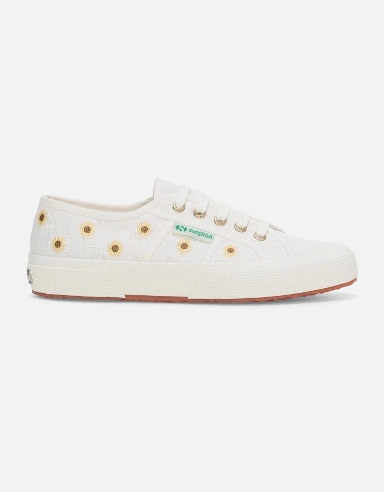 Embroidery Linen Sunflower Linen Women's White Trainers