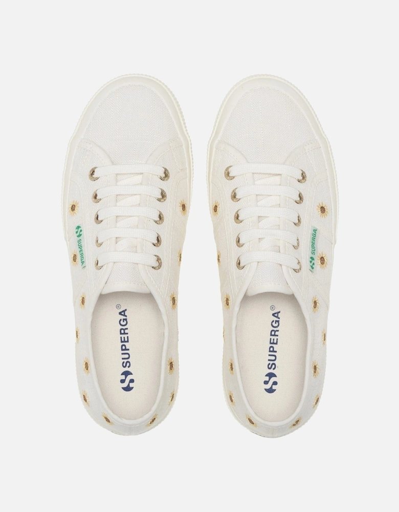 Embroidery Linen Sunflower Linen Women's White Trainers