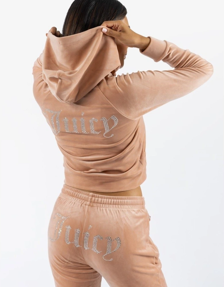 Classic Velour Hoodie With Juicy Logo Polyester Women's Beige Hooded Sweatshirt