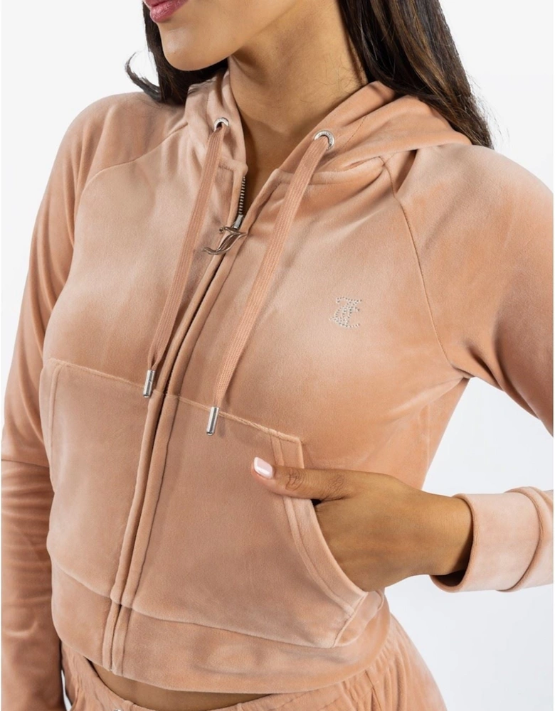 Classic Velour Hoodie With Juicy Logo Polyester Women's Beige Hooded Sweatshirt