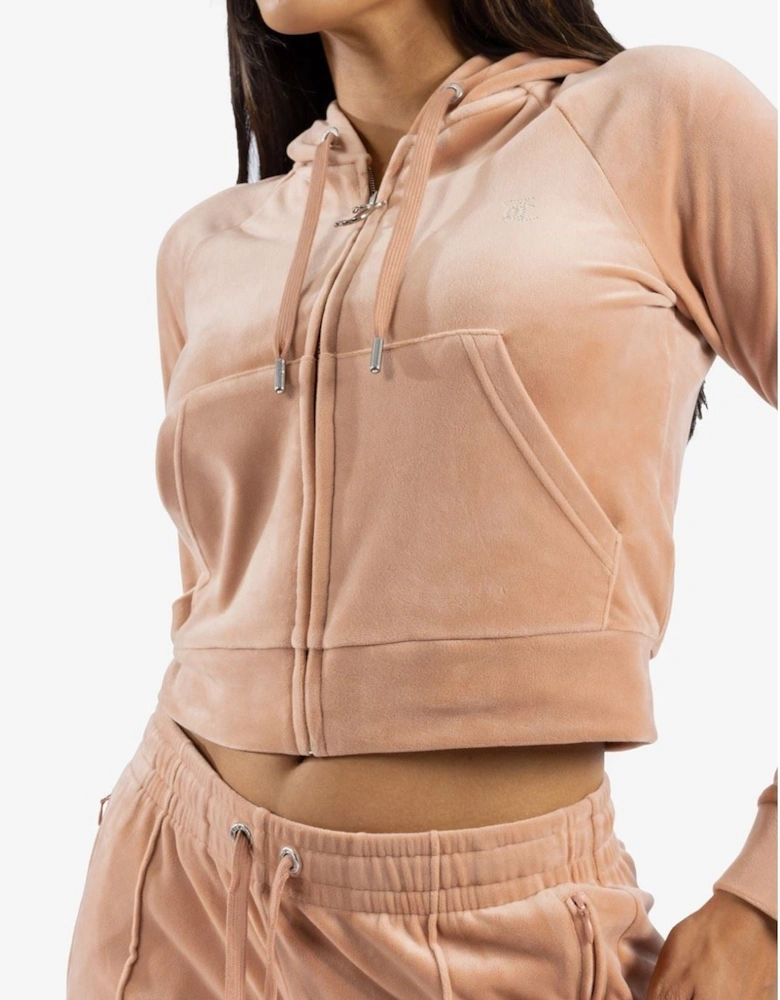Classic Velour Hoodie With Juicy Logo Polyester Women's Beige Hooded Sweatshirt