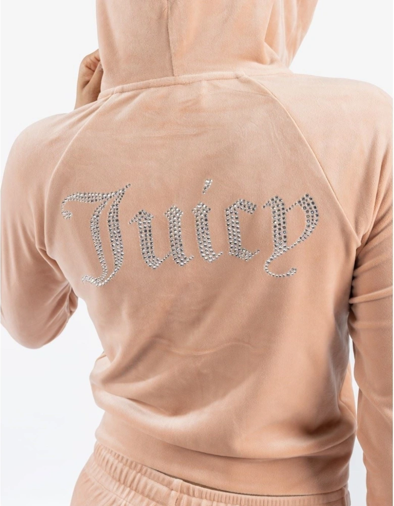 Classic Velour Hoodie With Juicy Logo Polyester Women's Beige Hooded Sweatshirt