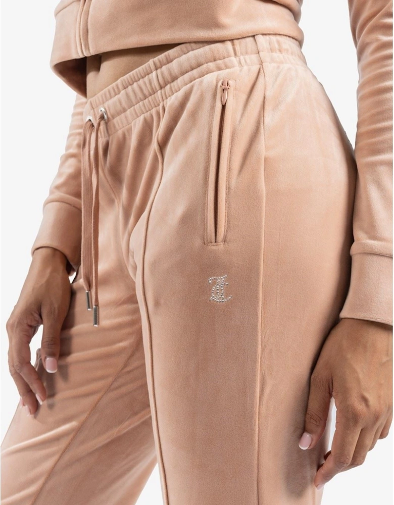 Velour Track Pant Polyester Women's Beige Joggers