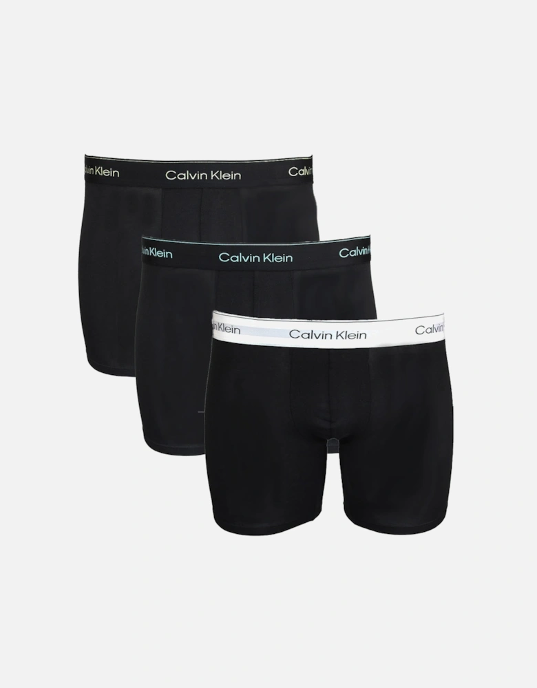 3-Pack Icon Cotton Stretch Coloured Logos Boxer Briefs, Black With Waistband in White/Blue/Leafy Fun