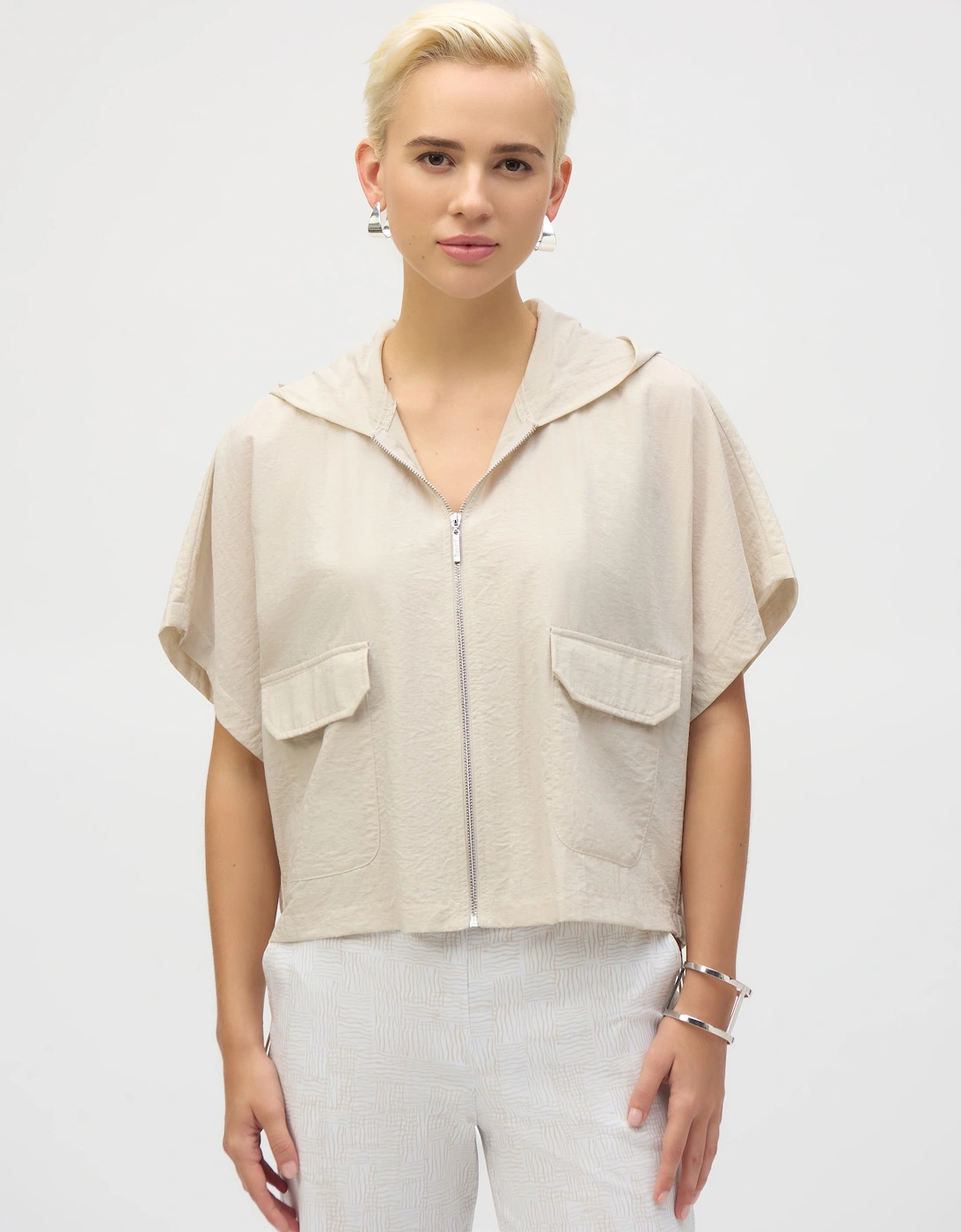 Nylon hooded short sleeve boxy jacket, 2 of 1
