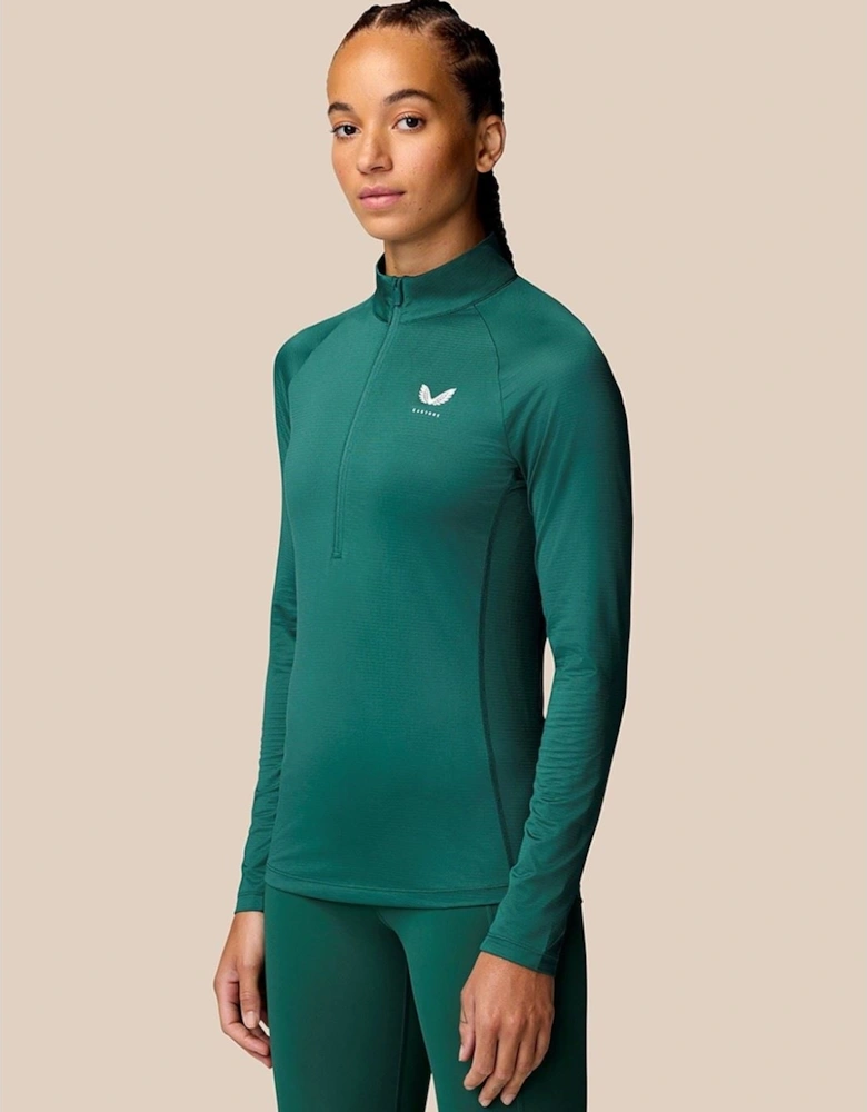 1/2 Zip Long Sleeve Top Polyester Women's Dark Turquoise