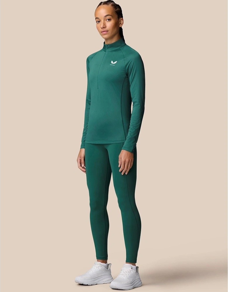 1/2 Zip Long Sleeve Top Polyester Women's Dark Turquoise