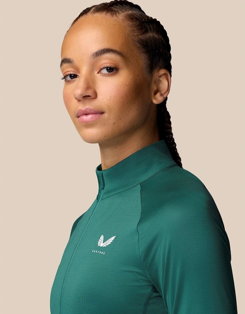 1/2 Zip Long Sleeve Top Polyester Women's Dark Turquoise