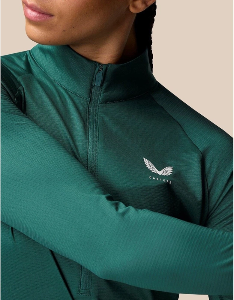 1/2 Zip Long Sleeve Top Polyester Women's Dark Turquoise