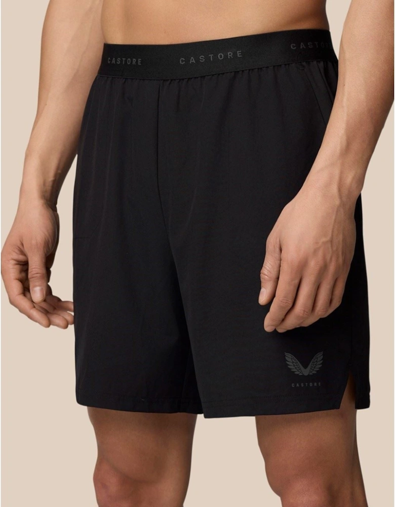 Branded Elastic Shorts Synthetic Men's Black Knee-Length Shorts