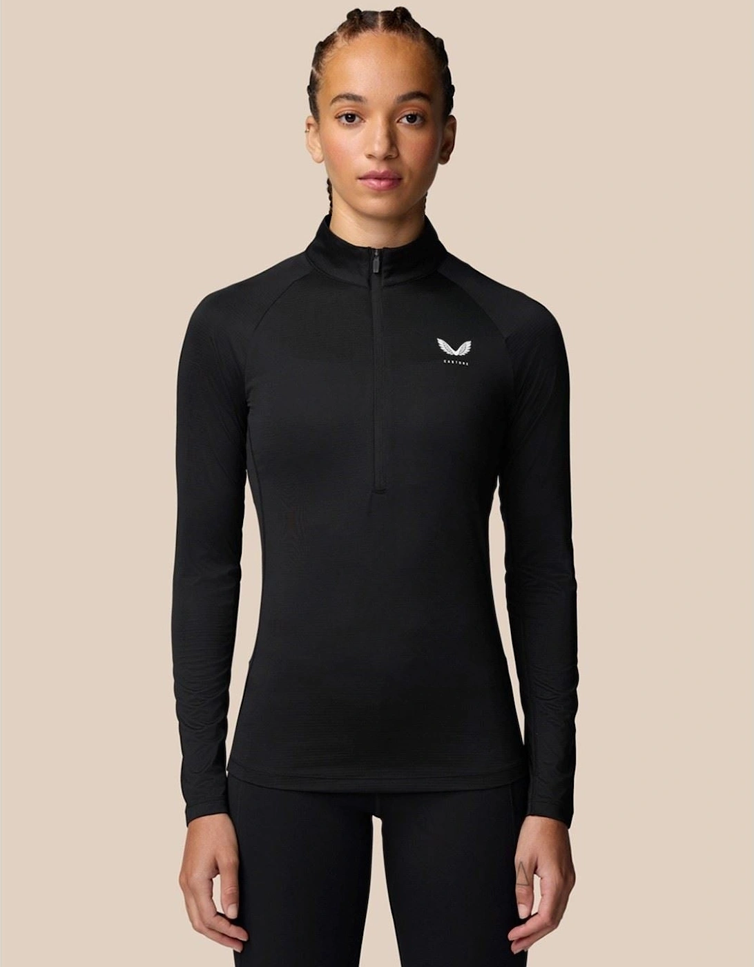 1/2 Zip Long Sleeve Top Polyester Women's Black, 8 of 7