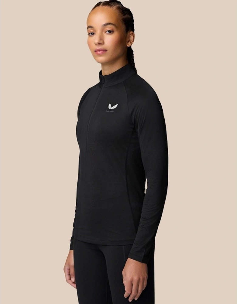 1/2 Zip Long Sleeve Top Polyester Women's Black
