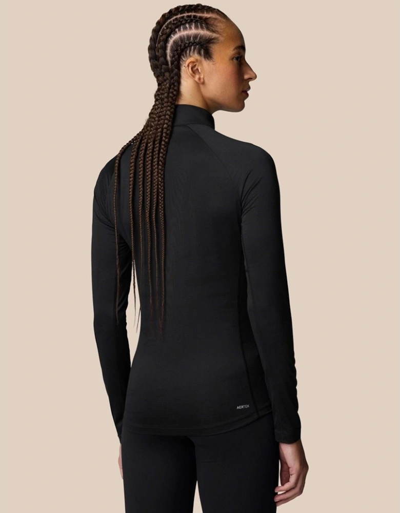 1/2 Zip Long Sleeve Top Polyester Women's Black
