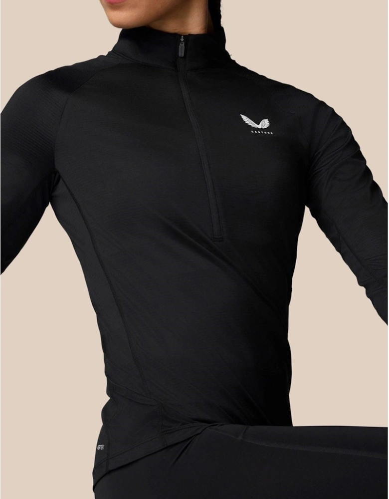 1/2 Zip Long Sleeve Top Polyester Women's Black
