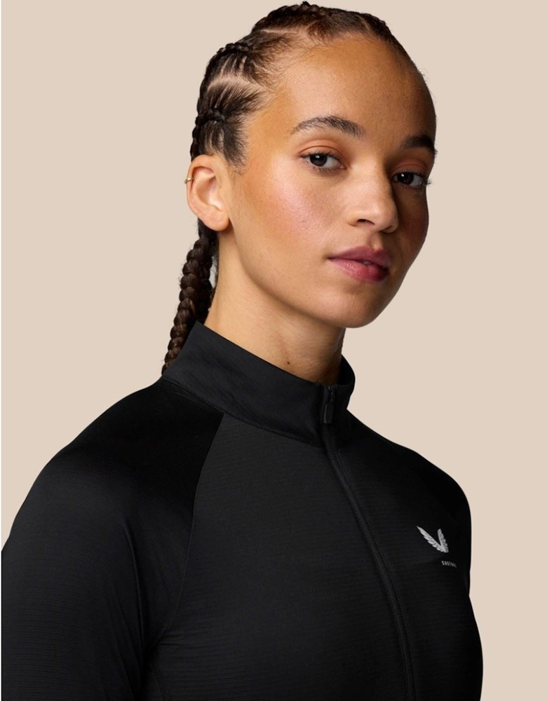 1/2 Zip Long Sleeve Top Polyester Women's Black