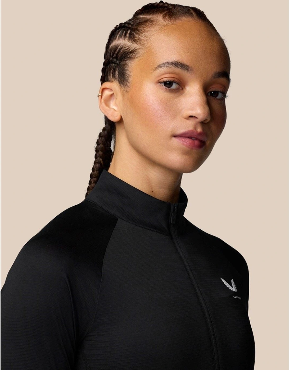 1/2 Zip Long Sleeve Top Polyester Women's Black