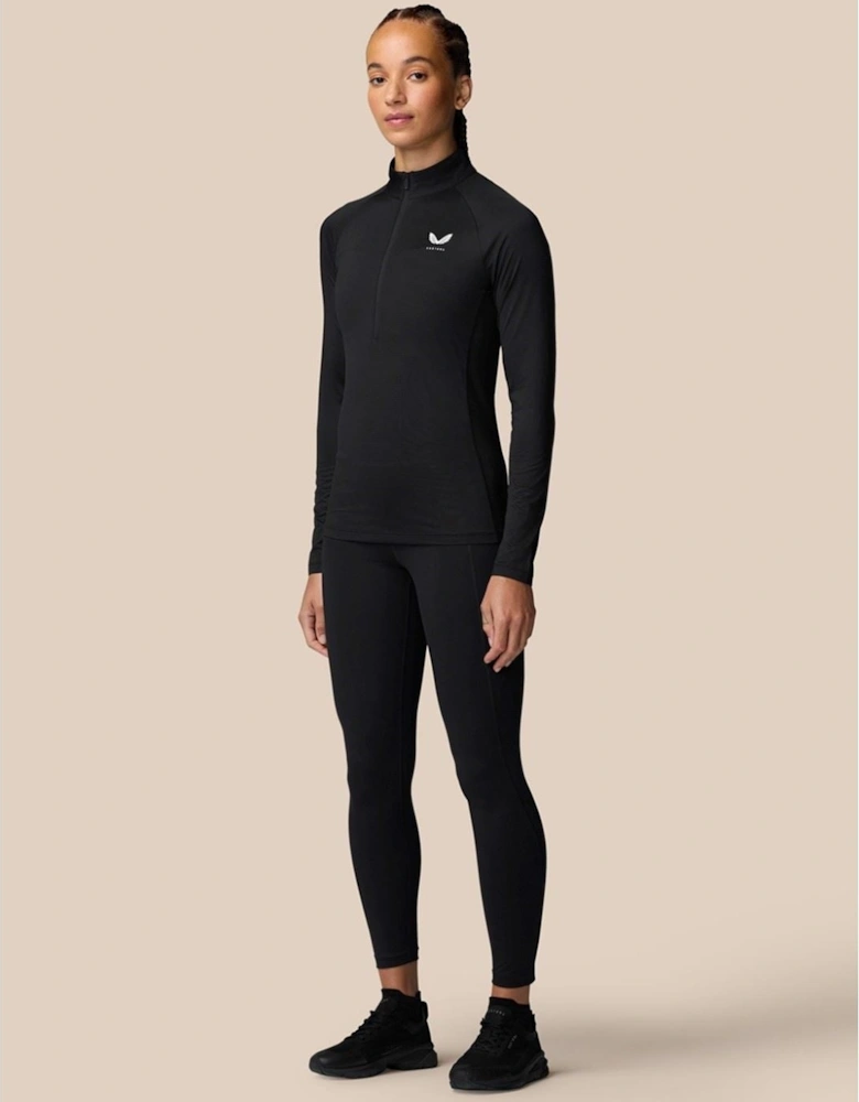 1/2 Zip Long Sleeve Top Polyester Women's Black