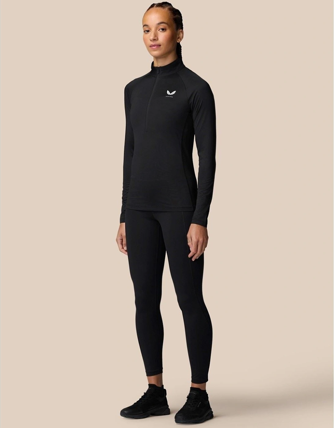 1/2 Zip Long Sleeve Top Polyester Women's Black