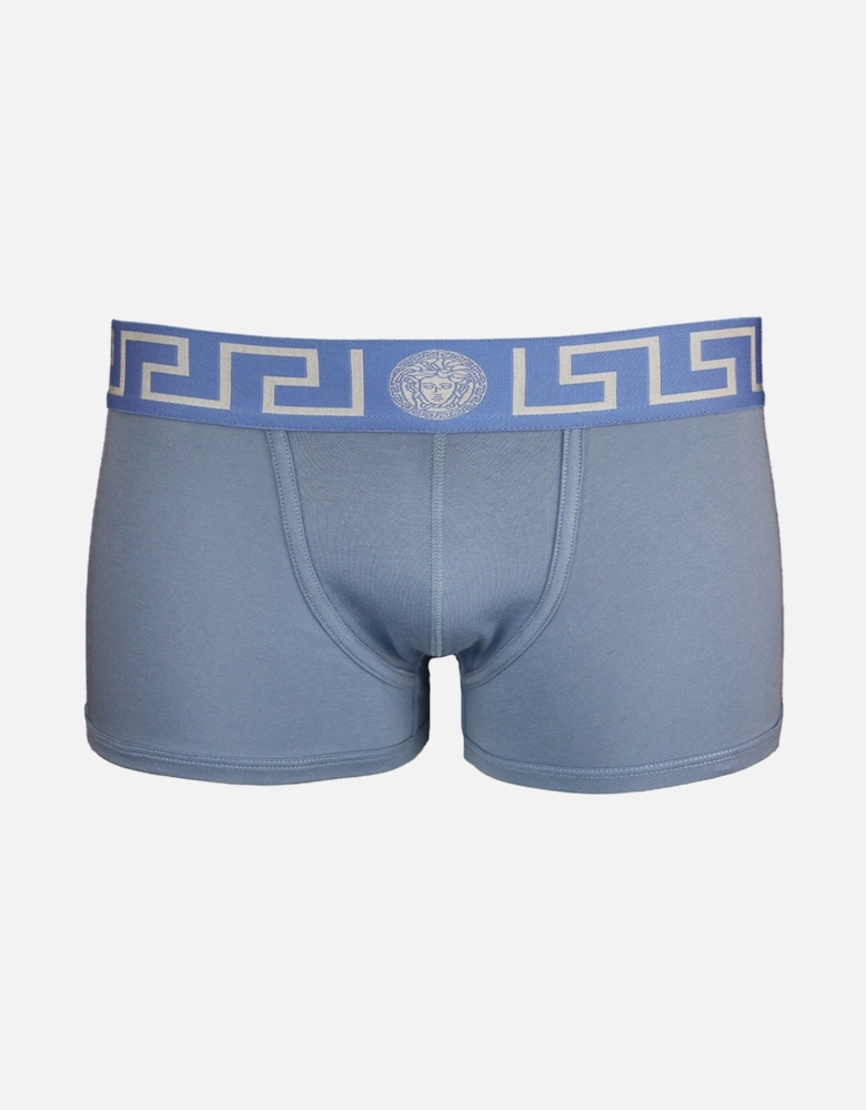 Greca Border Boxer Trunk, Stone Blue/Silver